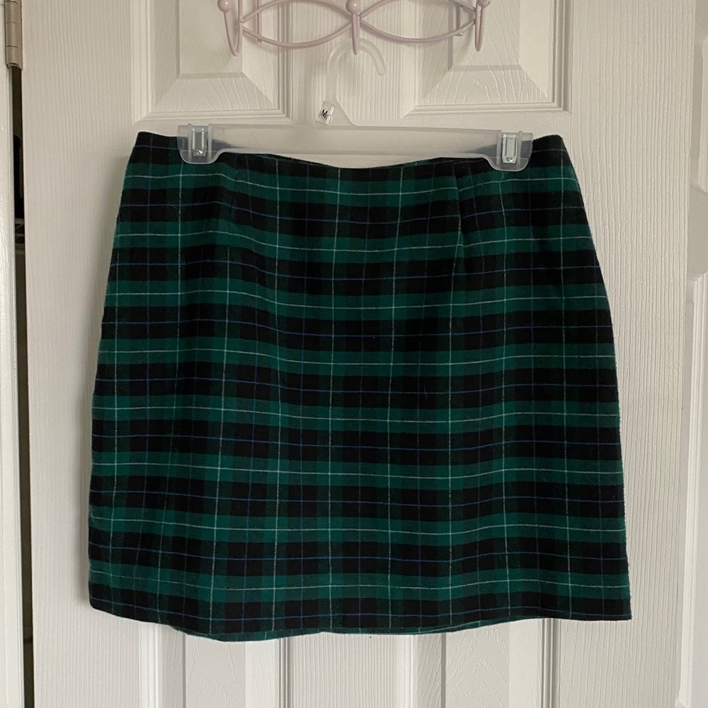 Green and black plaid mini skirt
